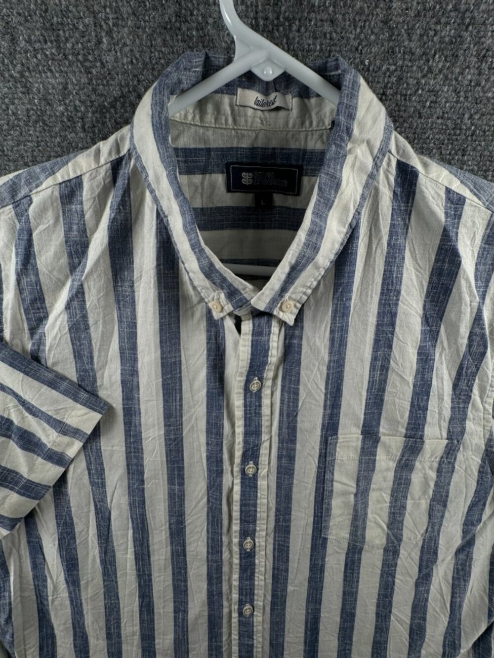 Reyn Spooner Button Up Shirt Striped Blue White Large Tailored Fit Cotton Hawaii